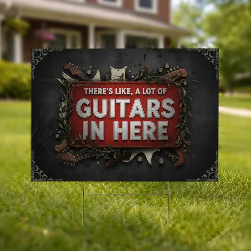 Distressed Red Metal Guitar Sign - Rock and Roll Music Lover Gift Yard Sign