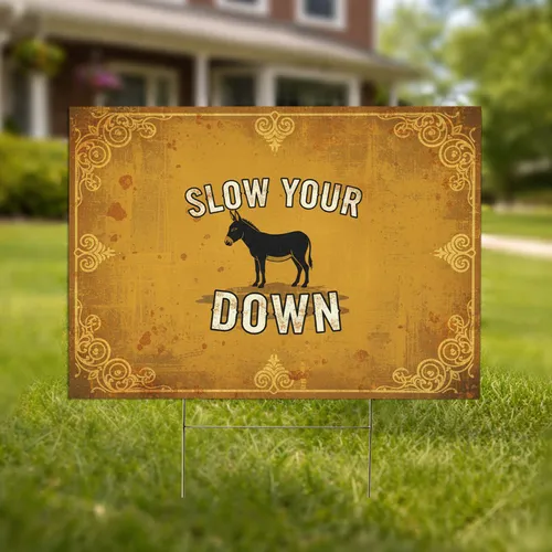 Black Donkey SLOW YOUR DOWN Text - Humorous Yard Decor - Donkey Lover Gift Yard Sign