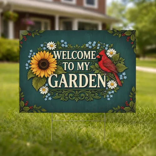 Welcome To My Garden Cardinal Sunflower Floral - Home Decor Gift for Garden Lover Yard Sign