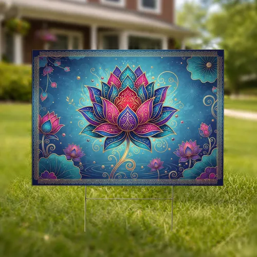 Lotus Flower Gold Filigree Botanical Tendrils - Outdoor Decor Gift Yard Sign