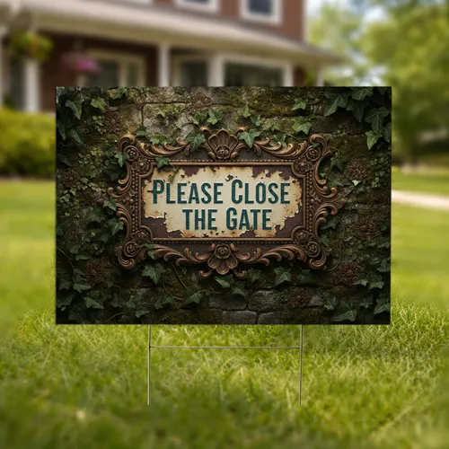 Ornate Close Gate Plaque 'PLEASE CLOSE THE GATE' - Outdoor Garden Security Yard Sign