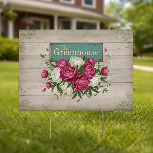 Greenhouse Sign Peony Floral - Farmhouse Decor Home Decor Gift Yard Sign