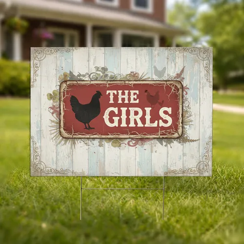 Vintage Distressed 'THE GIRLS' Hen Silhouette Farmhouse Decor Yard Sign
