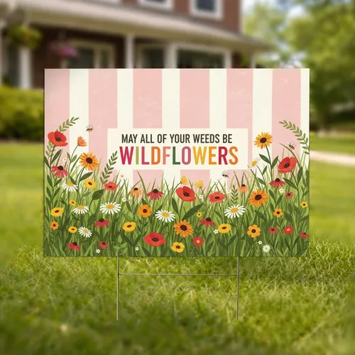 "May All Your Weeds Be Wildflowers" Meadow Quote - Encouraging Garden Decor Yard Sign