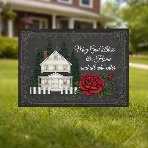 May God Bless This Home Picket Fence Rose - Everyday Home Decor Gift for Christian Family Yard Sign