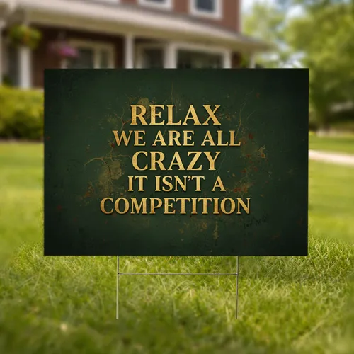 Relax We Are All Crazy It Isn't A Competition Distressed Gold Message - Home Decor Display Yard Sign