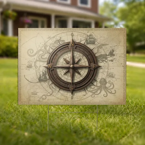 Aged Bronze Compass Rose Celestial Map - Traveler Home Decor Gift Yard Sign