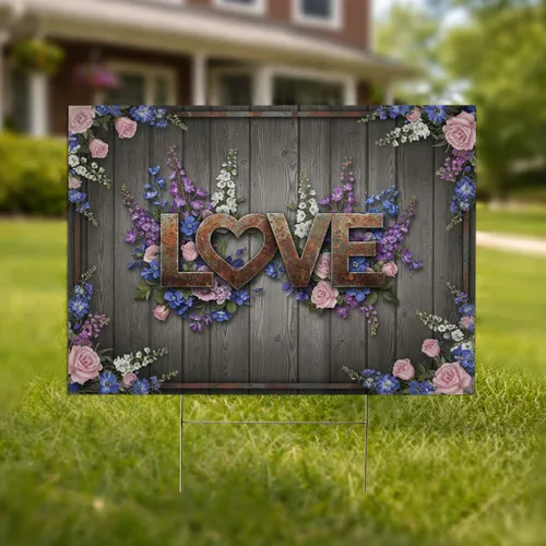 Rustic Love Heart Metal Wildflower Wood - Farmhouse Decor Gift Yard Sign