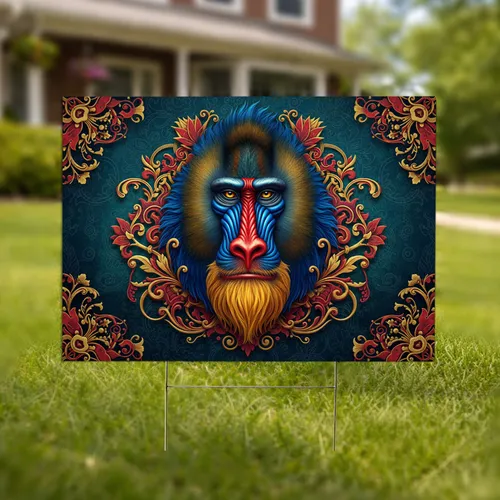 Mandrill Face Golden Botanical Motifs Wildlife Lover Home Decor Gift Yard Sign