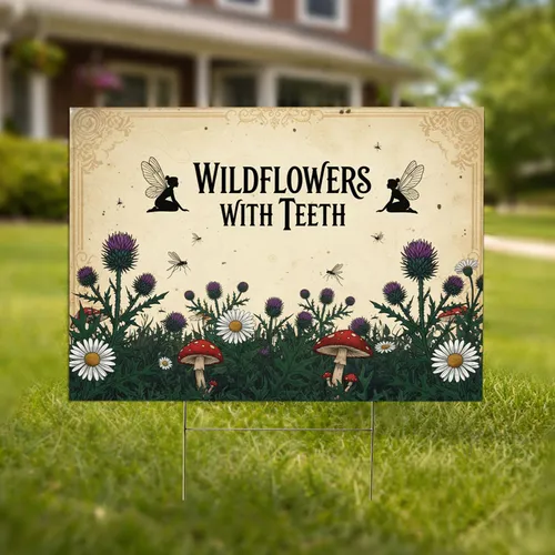 Wildflowers With Teeth Winged Fairies Gothic Garden - Outdoor Decor Gift Yard Sign