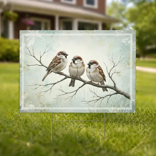 Sparrows Bare Tree Branch Winter - Wildlife Garden Decor Gift Yard Sign