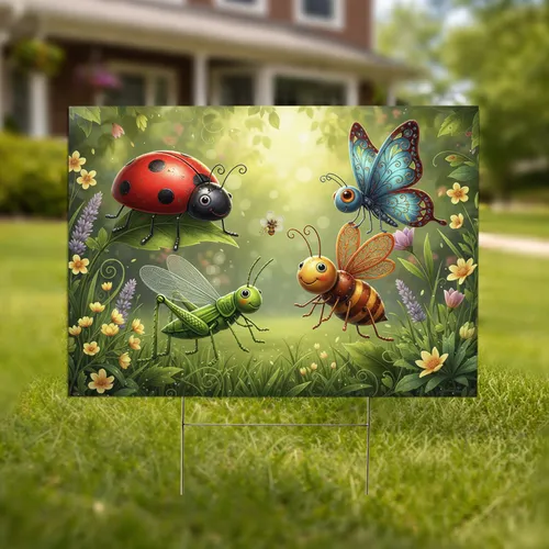 Ladybug Grasshopper Bee Butterfly Garden Sculpture - Garden Decor Gift for Garden Lover Yard Sign