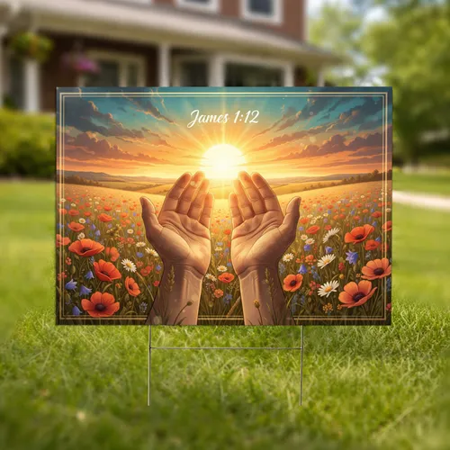 Radiant Sun Cupped Hands Wildflower Landscape James 1:12 - Spiritual Home Decor Yard Sign