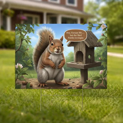 Funny Eastern Grey Squirrel Empty Bird Feeder - Wildlife Garden Decor Gift Yard Sign