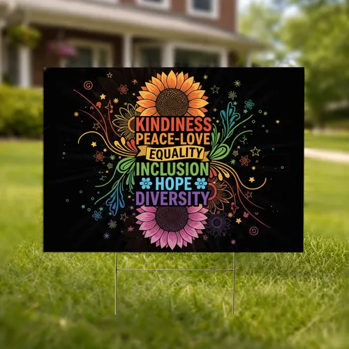 KINDNESS PEACE LOVE Words Sunflower - Positive Message Home Decor Yard Sign