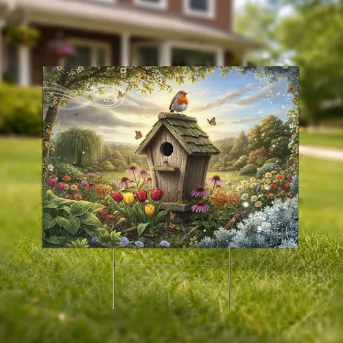 Robin Birdhouse Garden Vista All-Season Home Decor Wildlife Lover Gift Yard Sign