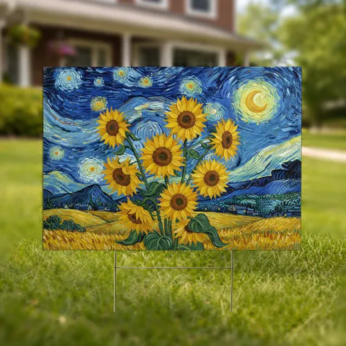 Sunflowers Celestial Moon Stars Field - Farmhouse Home Garden Gift Yard Sign