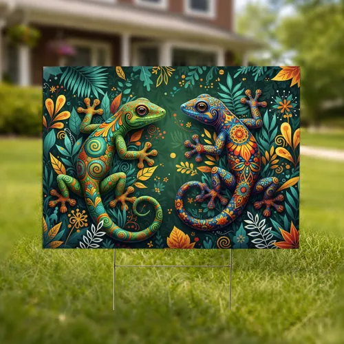 Geckos Spiral Floral Mandala Tropical Jungle Foliage Home Decor Gift for Gecko Lovers Yard Sign