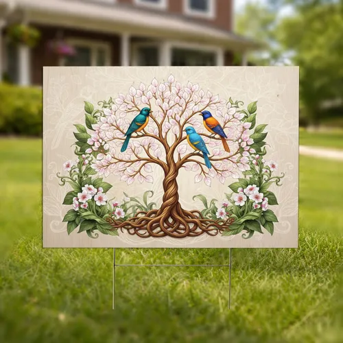 Tree of Life Birds Iridescent Leaves Botanical - Home Decor Garden Decor Gift Yard Sign