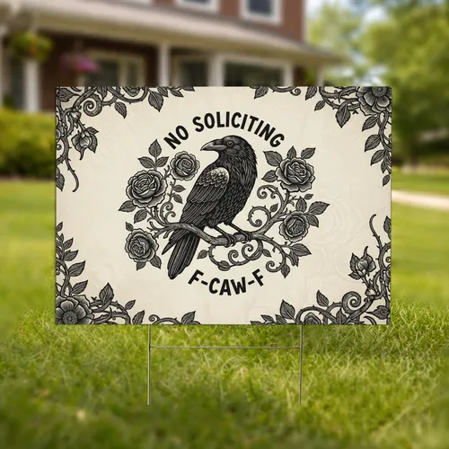 NO SOLICITING Black Raven Roses Vines - Home Property Privacy Decor Yard Sign