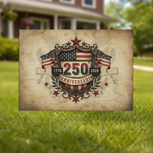 Distressed Heraldic Crest American Flag - USA 250th Anniversary Independence Day Gift for Veterans Yard Sign