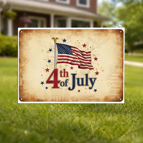 American Flag 4th of July Aged Parchment - Independence Day Celebration Yard Sign