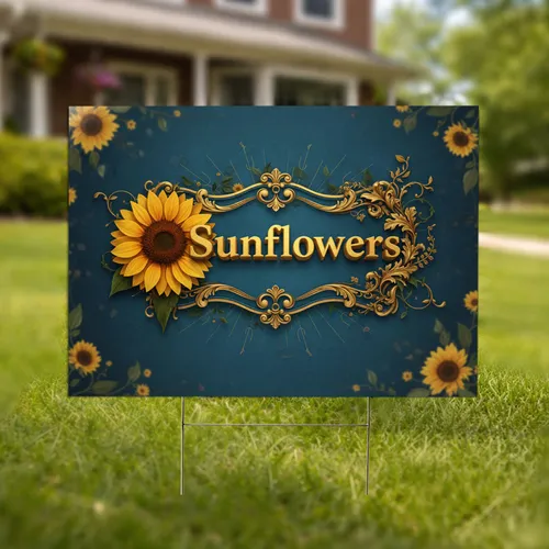 Embossed Sunflowers Golden Rococo Scrollwork - Garden Decor Gift for Botanical Lover Yard Sign