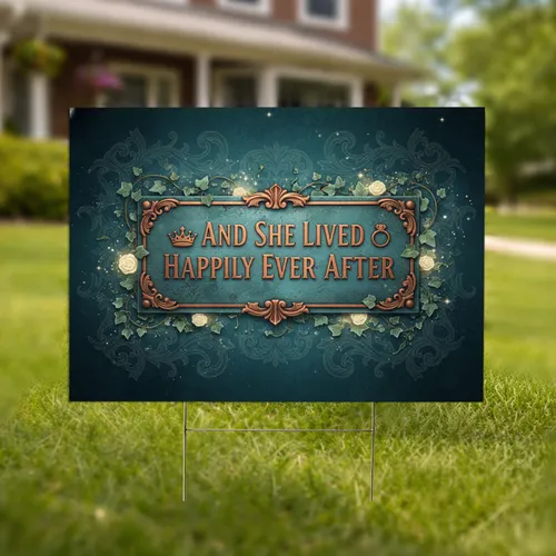 Happily Ever After Crown Ring Plaque - Engagement Wedding Gift for Bride Yard Sign