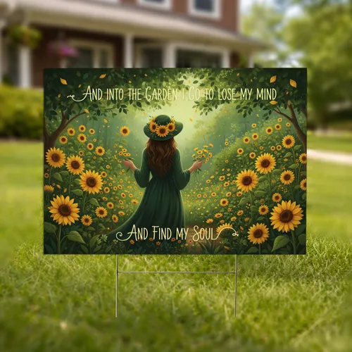 Woman Garden Sunflowers 'Lose My Mind Find My Soul' Quote - Home Decor Gift Yard Sign
