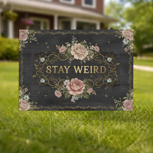 STAY WEIRD Metallic Vines Botanical Flowers Farmhouse Home Decor Yard Sign