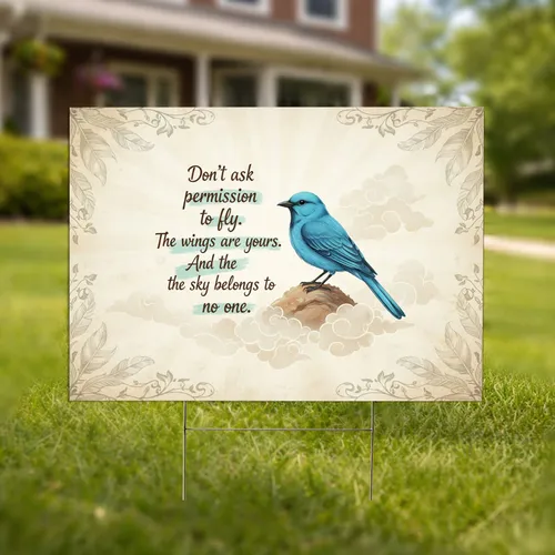 Parchment Cream Bird Cloud Winding Vine Freedom Quote - Home Decor Gift Yard Sign