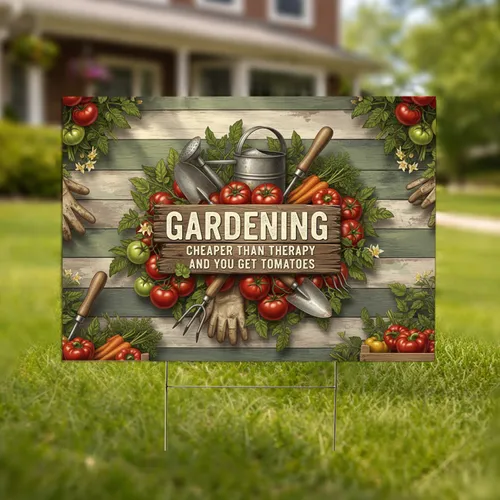 Rustic Gardening Cheaper Than Therapy Tomatoes Tools - Farmhouse Garden Gift Yard Sign