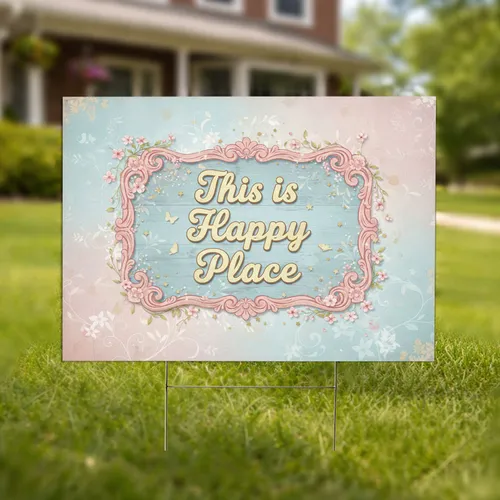 This Is Happy Place Distressed Wood Panel Floral Butterfly Home Decor Gift Yard Sign