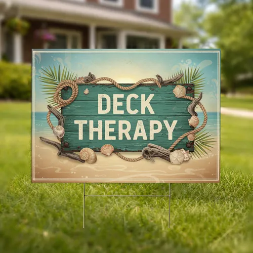 Deck Therapy Weathered Wood Nautical Ocean Sunrise - Coastal Home Decor Gift Yard Sign