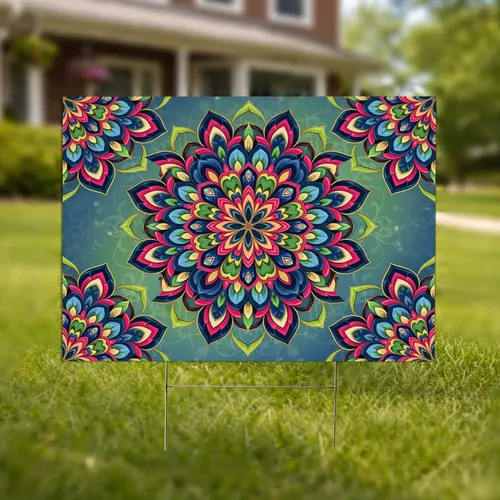 Mandala Starburst Floral Pointed Rounded Petals Overlapping Shapes - Yard Decor Gift Yard Sign