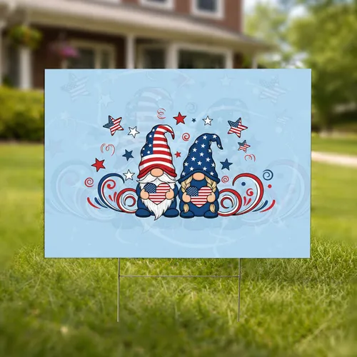 Patriotic Gnomes American Flag Stars Stripes - Independence Day Decor Gift Yard Sign