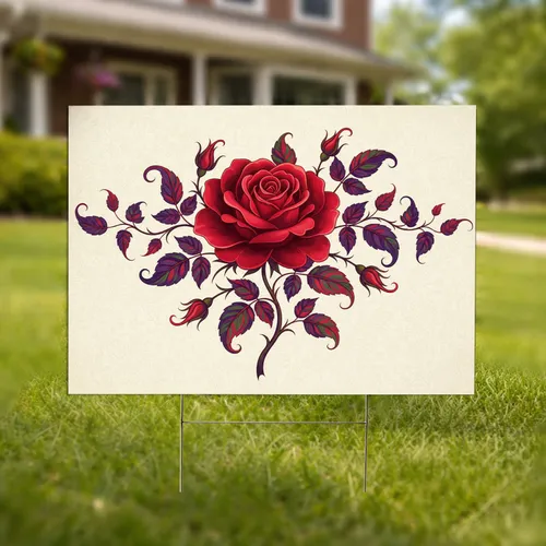 Crimson Layered Rose Royal Purple Leaf Ornate Botanical - Garden Outdoor Home Decor Gift Yard Sign