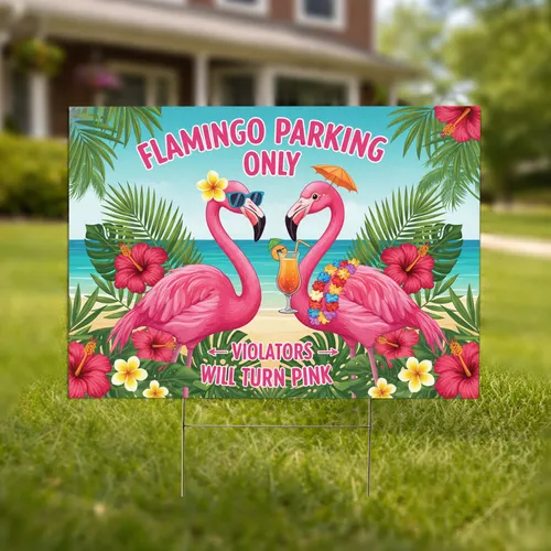 Pink Flamingos Parking Only Funny Tropical Beach Outdoor Decor Gift for Flamingo Lovers Yard Sign
