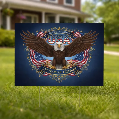 Bald Eagle American Flag USA 250th Anniversary - Custom Name Family Independence Day Gift Yard Sign