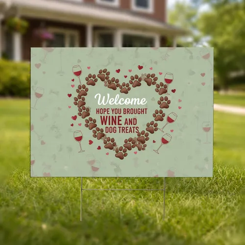 Heart Paw Prints Welcome Wine Glasses - Home Decor Gift for Dog Lover Yard Sign