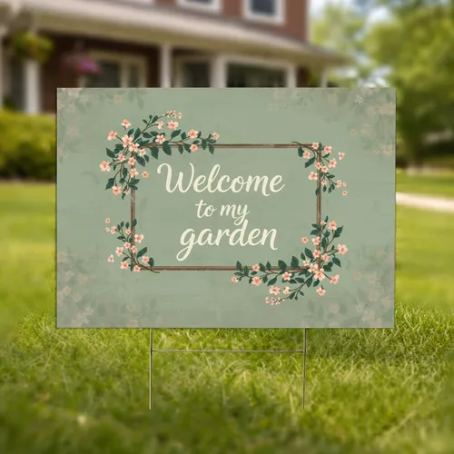 Welcome Garden Floral Vines Antique Bronze - Outdoor Entryway Decor Gift Yard Sign