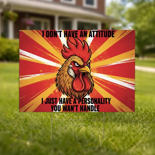 Angry Rooster I Don't Have An Attitude Personality Quote - Farmhouse Garden Decor Gift Yard Sign