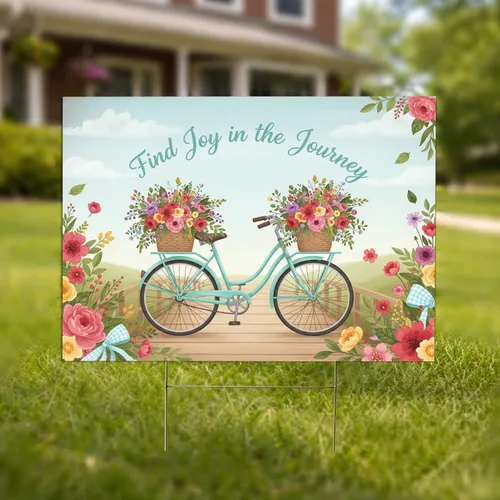 Vintage Bicycle Floral Bouquets Find Joy Journey Text - Inspirational Home Decor Gift Yard Sign