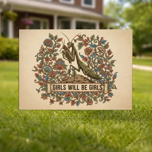 Praying Mantis Grasshopper Floral Girls Will Be Girls - Wildlife Lover Gift for Her Yard Sign