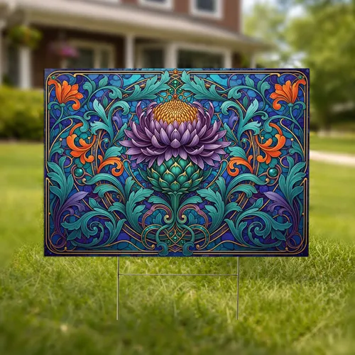Purple Chrysanthemum Artichoke Floral Stained Glass Mosaic - Home Garden Decor Gift Yard Sign