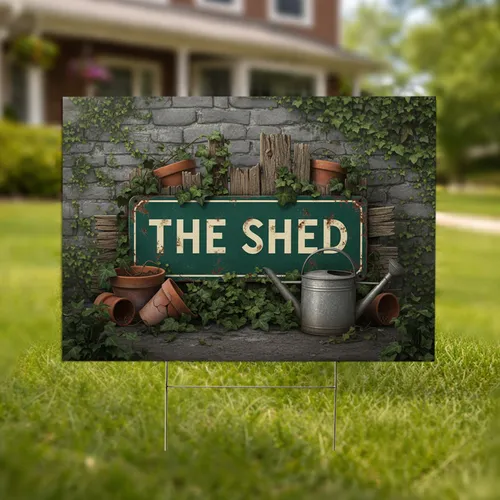 Distressed Metal The Shed Sign Rustic Garden Foliage - Farmhouse Home Decor Gift Yard Sign