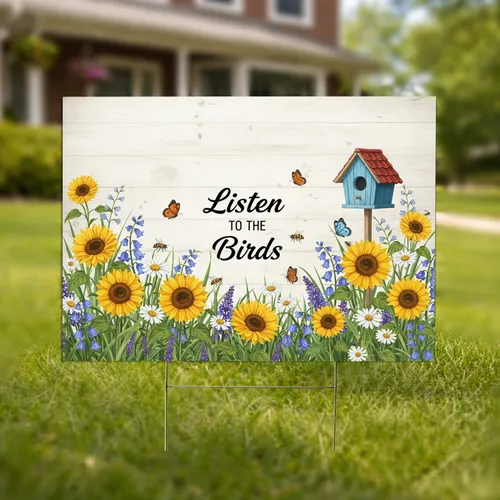 Listen to the Birds Wildflower Meadow Birdhouse - Garden Outdoor Decor Gift Yard Sign