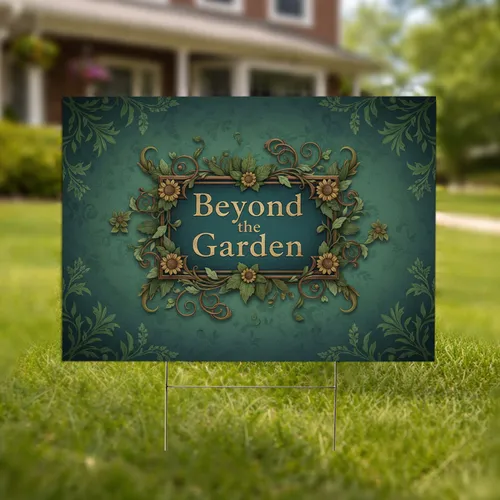 Beyond Garden Ornate Teal Sign Botanical Scrollwork - Garden Decor Gift Yard Sign