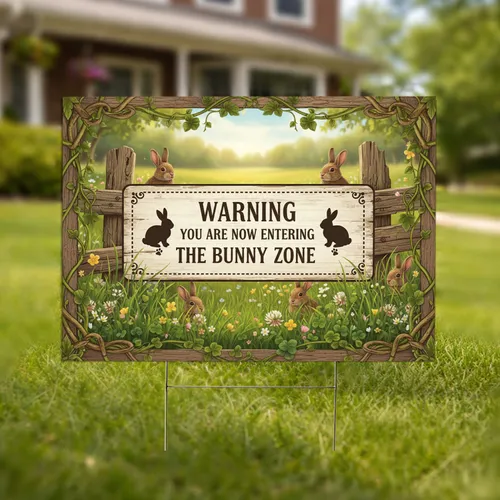 Rustic Bunny Zone Warning Plaque Garden Decor Gift for Rabbit Lover Yard Sign