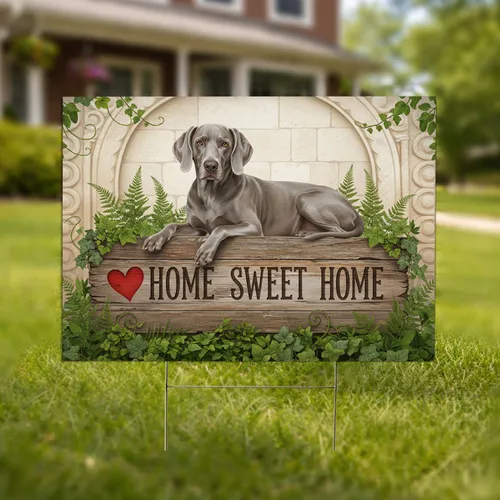 Weimaraner Dog Home Sweet Home Wooden Sign - Farmhouse Decor Gift for Dog Lovers Yard Sign